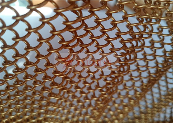 Anodized Aluminium Flexible Metal Mesh Curtains Gold Color For Architectural Decoration